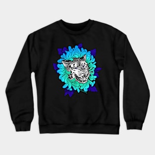 tiger + flower (blue) Crewneck Sweatshirt